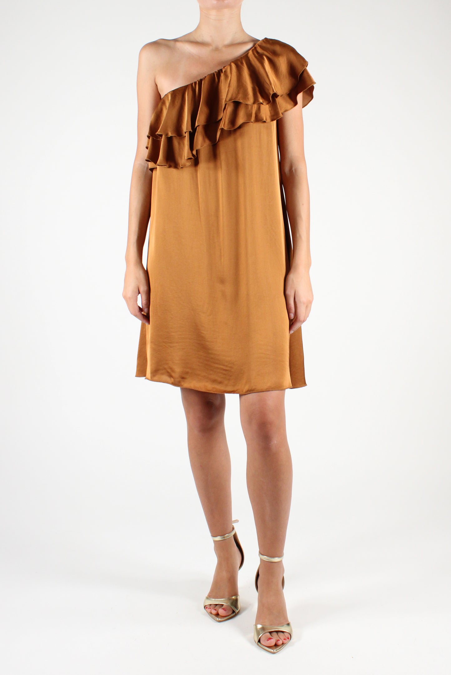 Short one-shoulder dress with ruffles