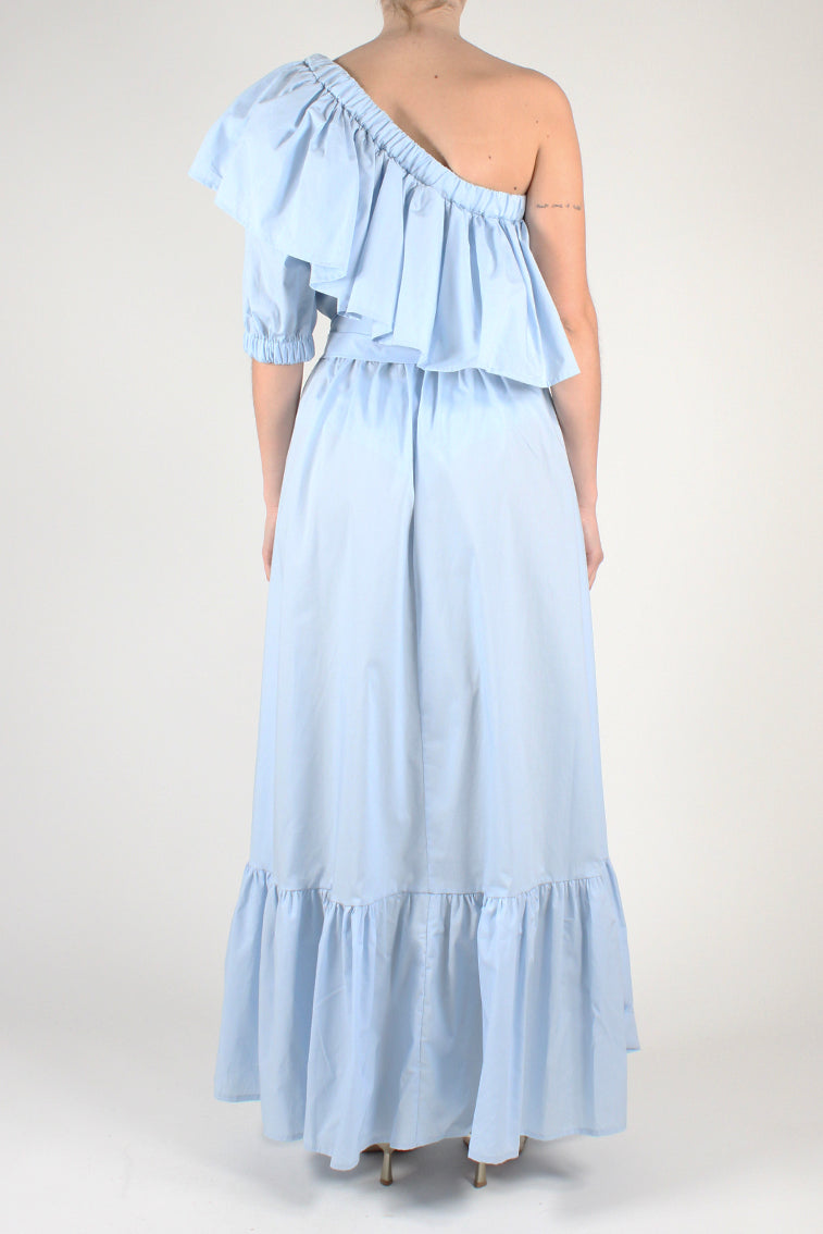 Long one-shoulder dress with ruffles