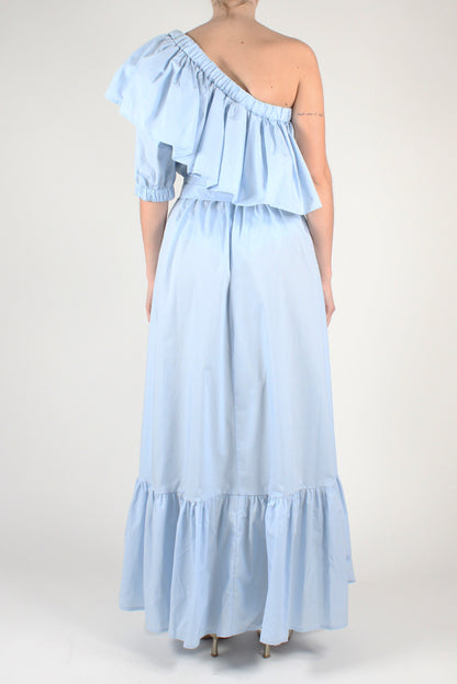 Long one-shoulder dress with ruffles