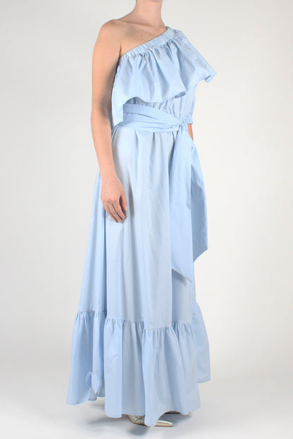 Long one-shoulder dress with ruffles