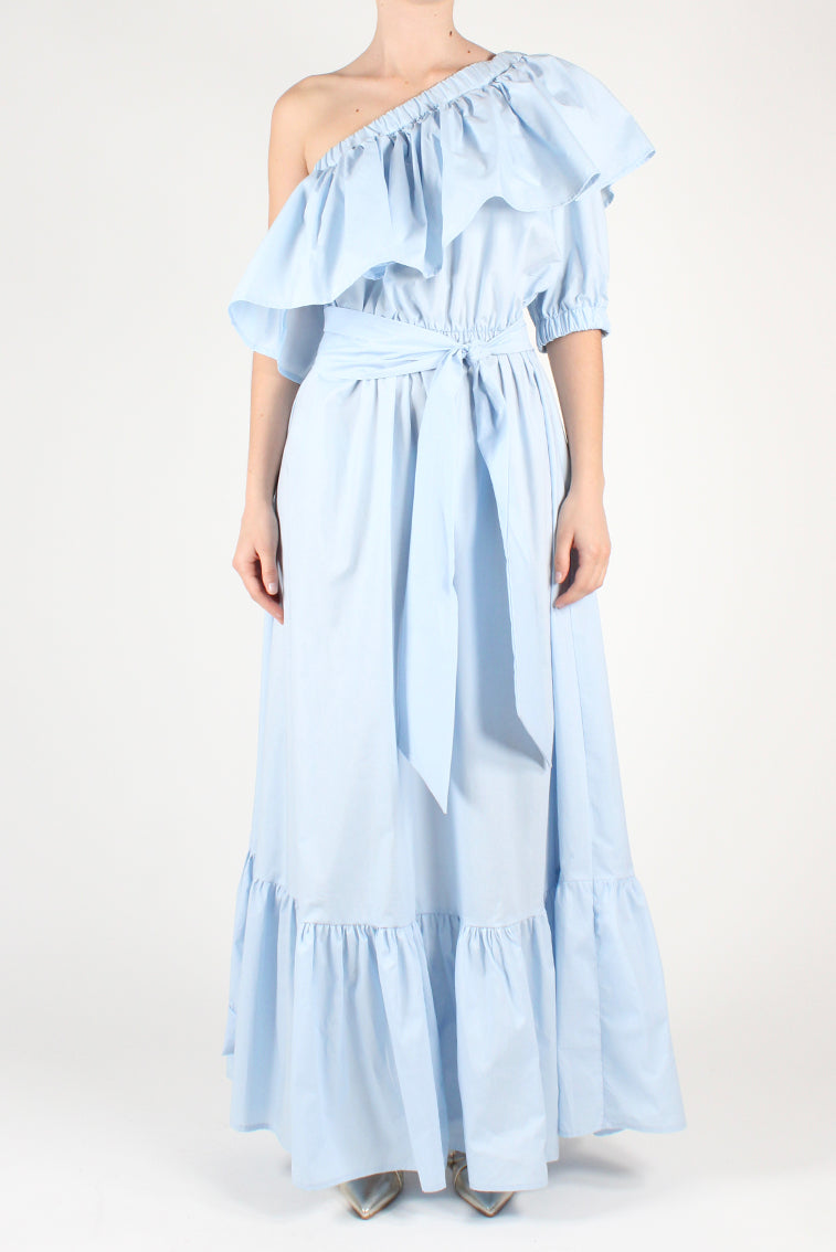 Long one-shoulder dress with ruffles