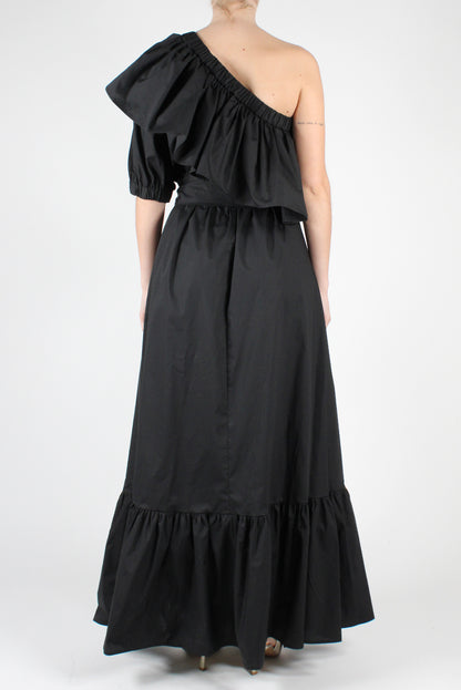 Long one-shoulder dress with ruffles