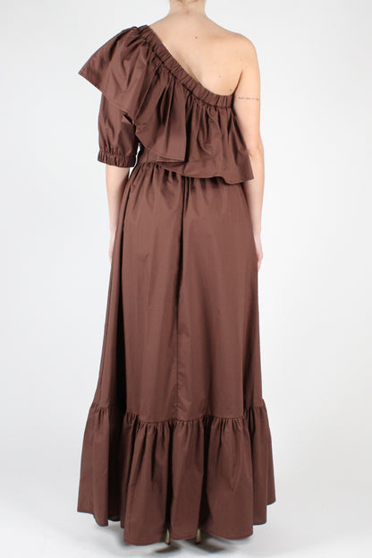 Long one-shoulder dress with ruffles