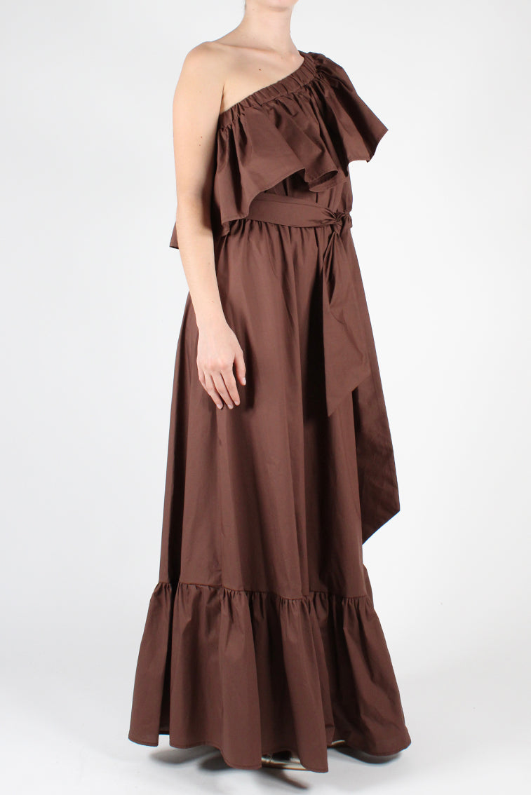 Long one-shoulder dress with ruffles