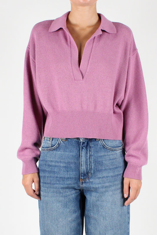 Cashmere Blend Polo Neck Crop Sweater