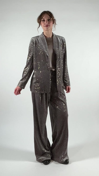 Velvet and Sequined Trousers with Pleats