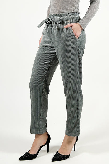 Corduroy Cigarette Pants with Drawstring