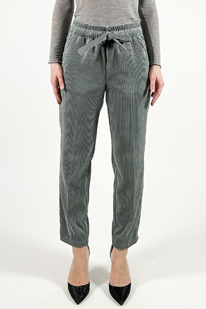 Corduroy Cigarette Pants with Drawstring