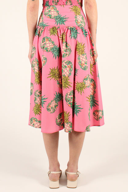 Pineapple Print Midi Skirt in Cotton