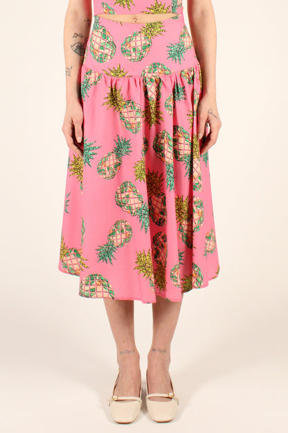 Pineapple Print Midi Skirt in Cotton