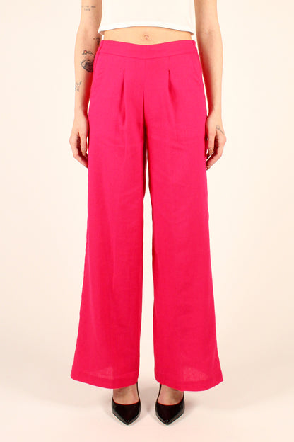 Palazzo Trousers in Linen Blend with Pleats