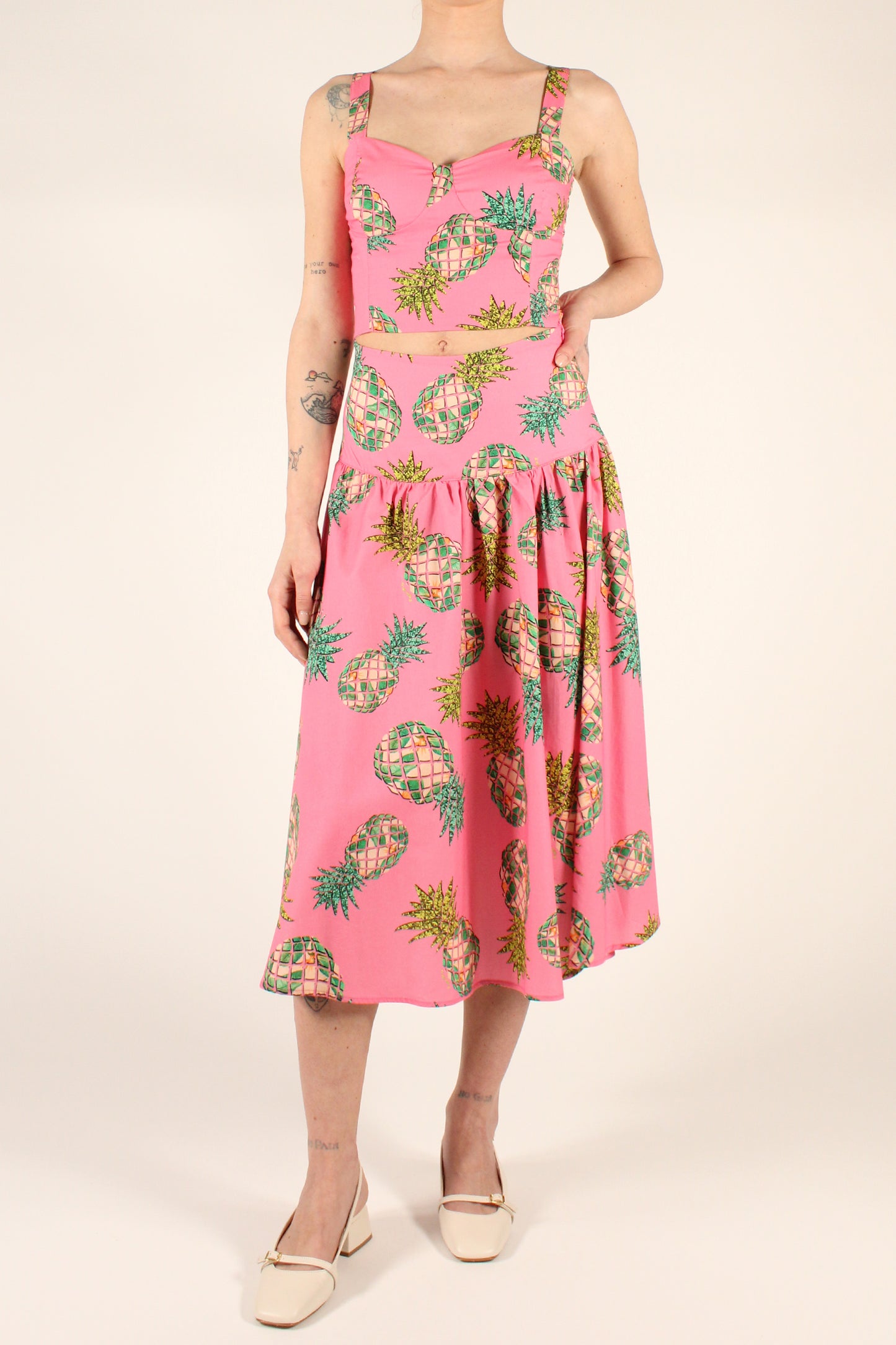 Pineapple Print Midi Skirt in Cotton