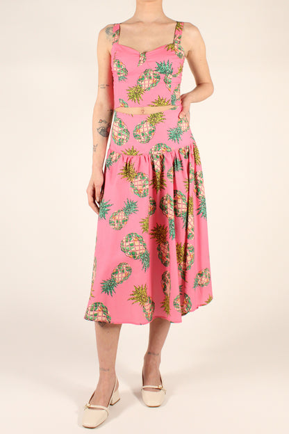 Pineapple Print Midi Skirt in Cotton