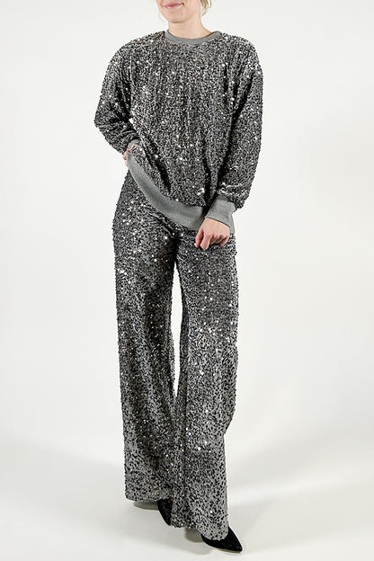 Straight Leg Trousers in Velvet and Sequins