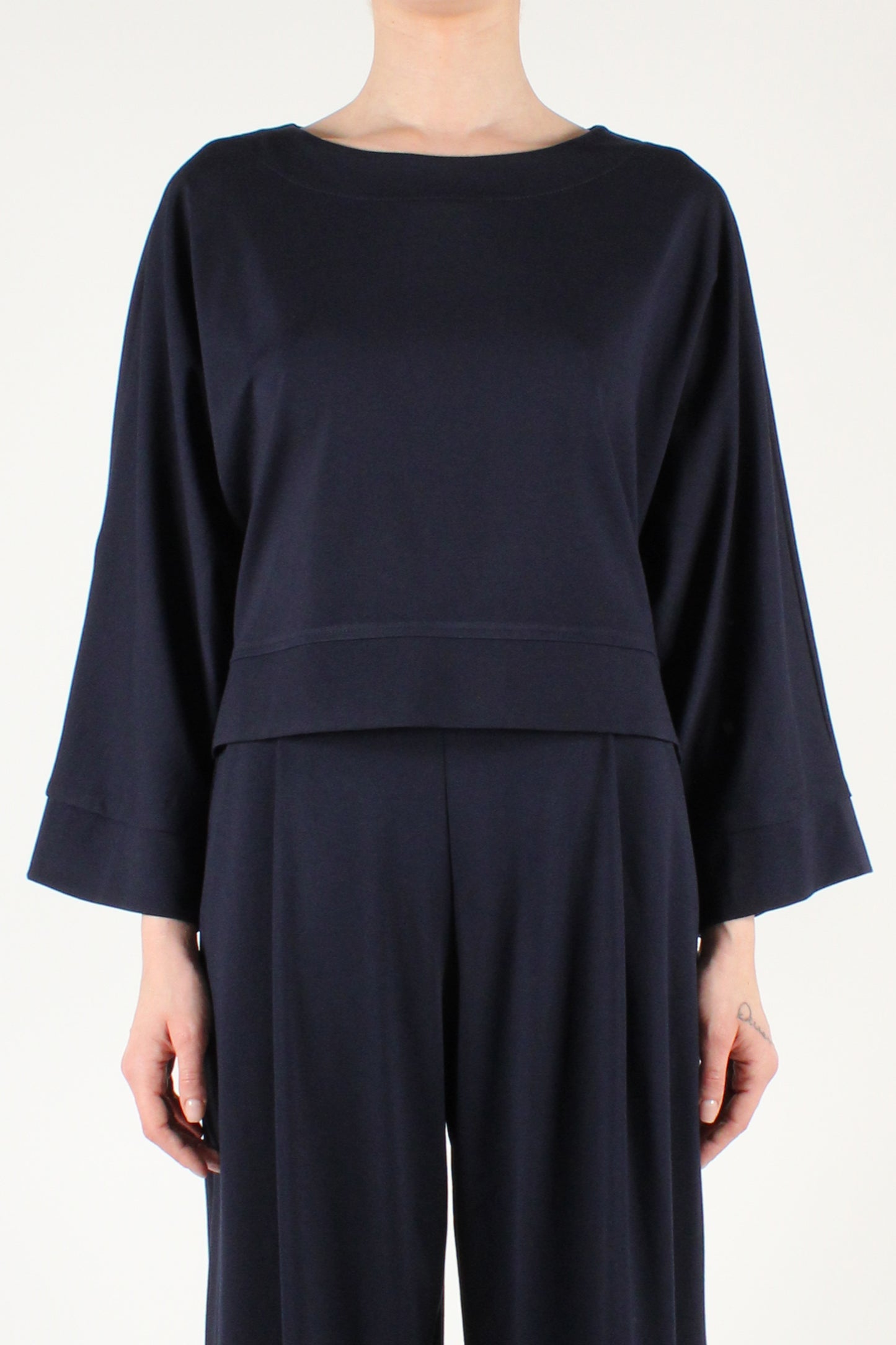 Asymmetric Over Sweatshirt With Long Sleeves Boat Neckline In Milano Stitch