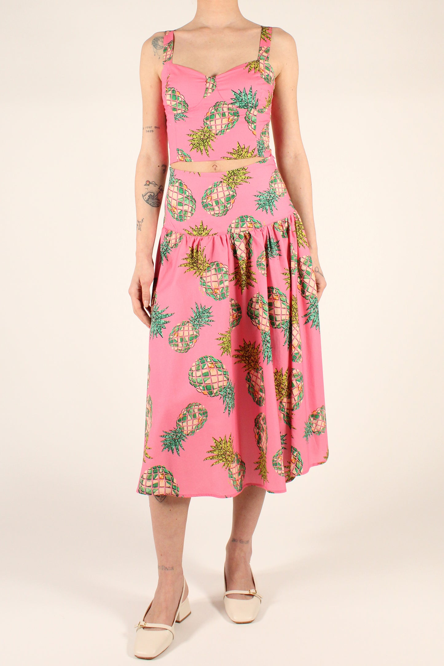 Pineapple Print Midi Skirt in Cotton