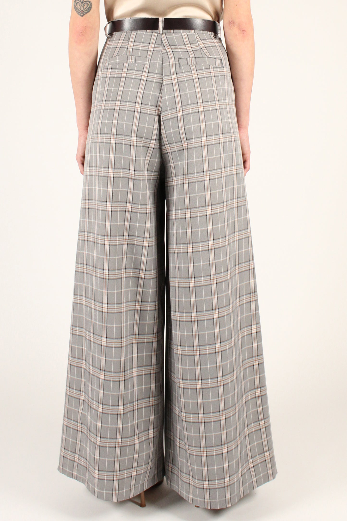 Extra Wide Leg Trousers with Pleats in Checkered Pattern