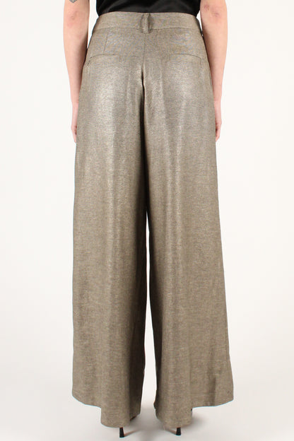 Palazzo Trousers with Pleats in Linen Blend