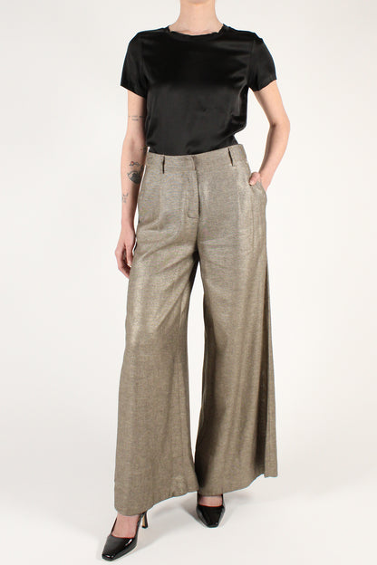 Palazzo Trousers with Pleats in Linen Blend