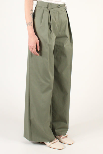 Solid Color Cotton Trousers with Pleats