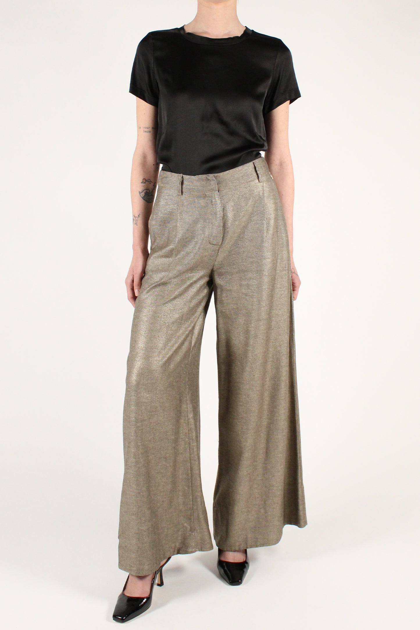 Palazzo Trousers with Pleats in Linen Blend