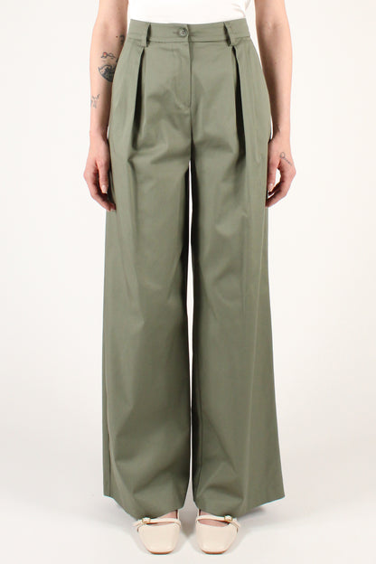 Solid Color Cotton Trousers with Pleats