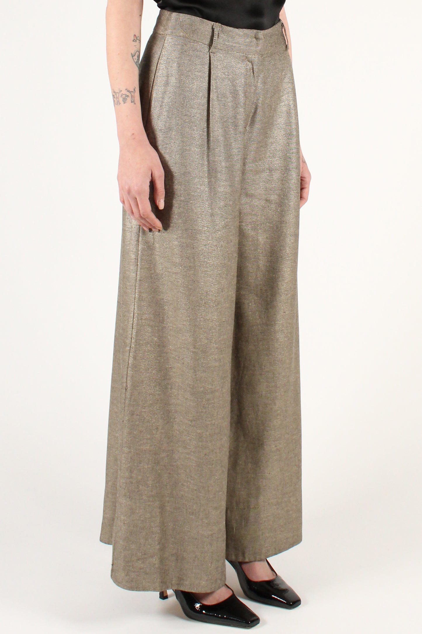 Palazzo Trousers with Pleats in Linen Blend