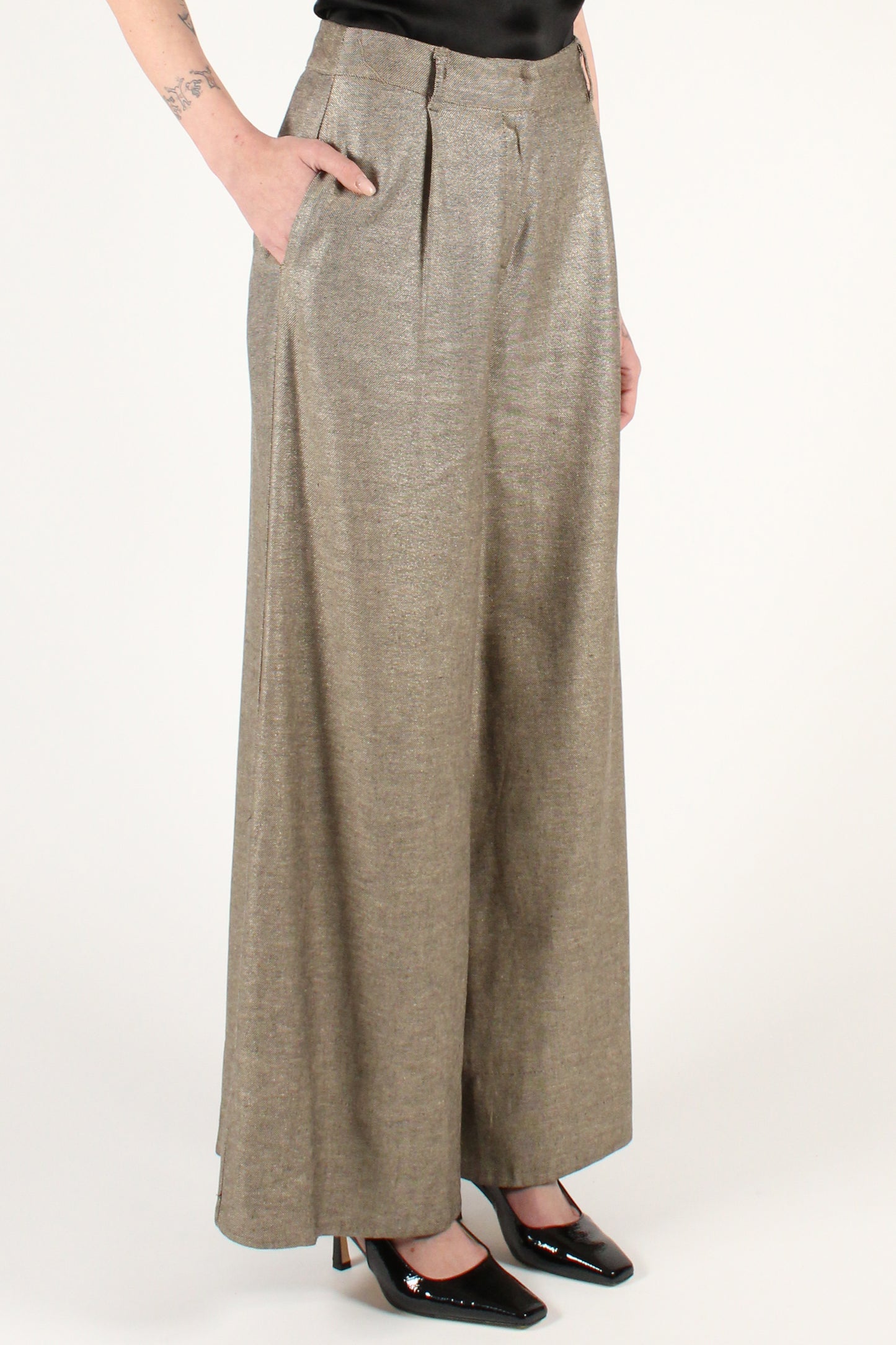 Palazzo Trousers with Pleats in Linen Blend