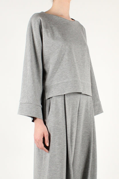 Asymmetric Over Sweatshirt With Long Sleeves Boat Neckline In Milano Stitch