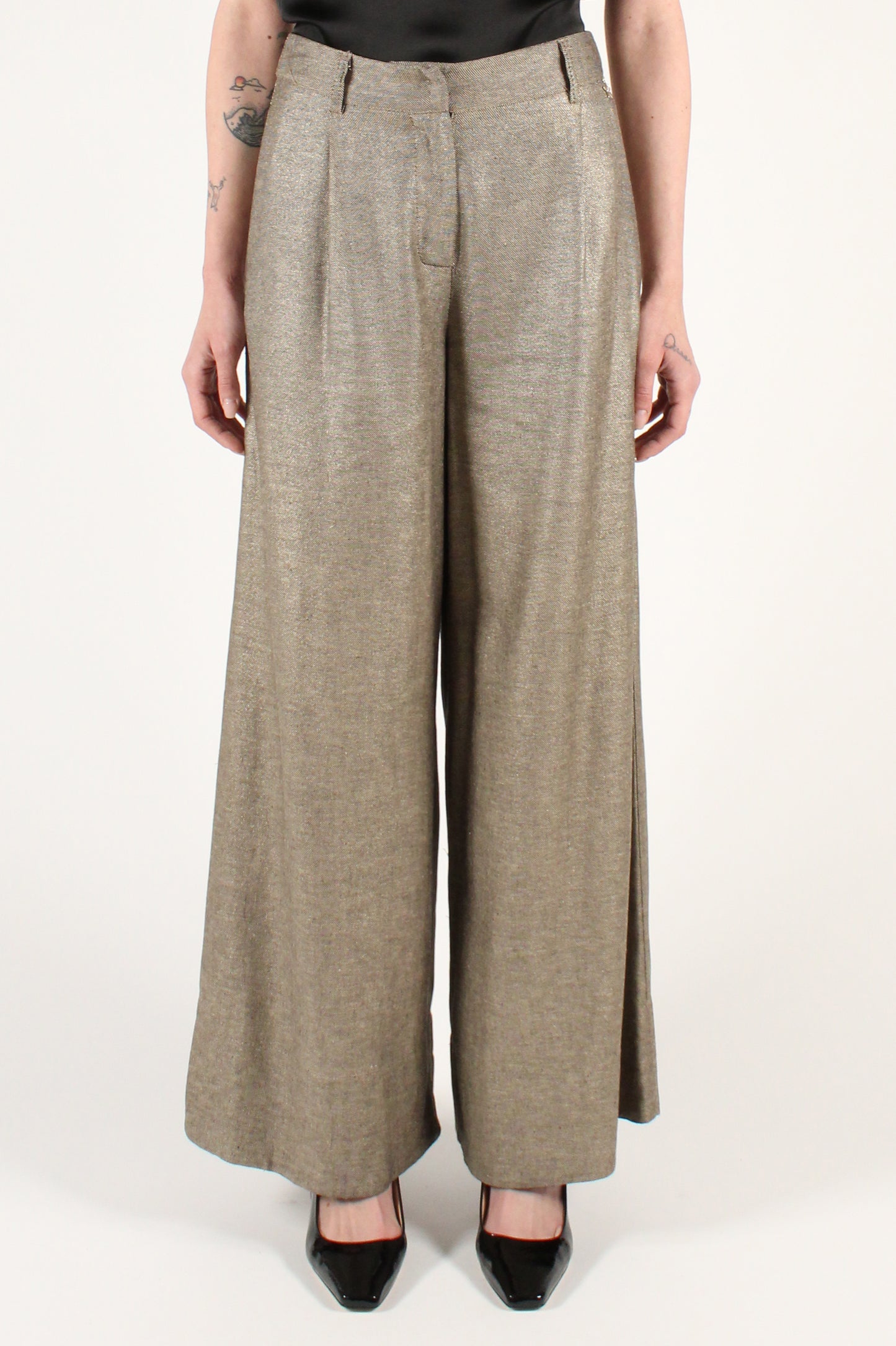 Palazzo Trousers with Pleats in Linen Blend