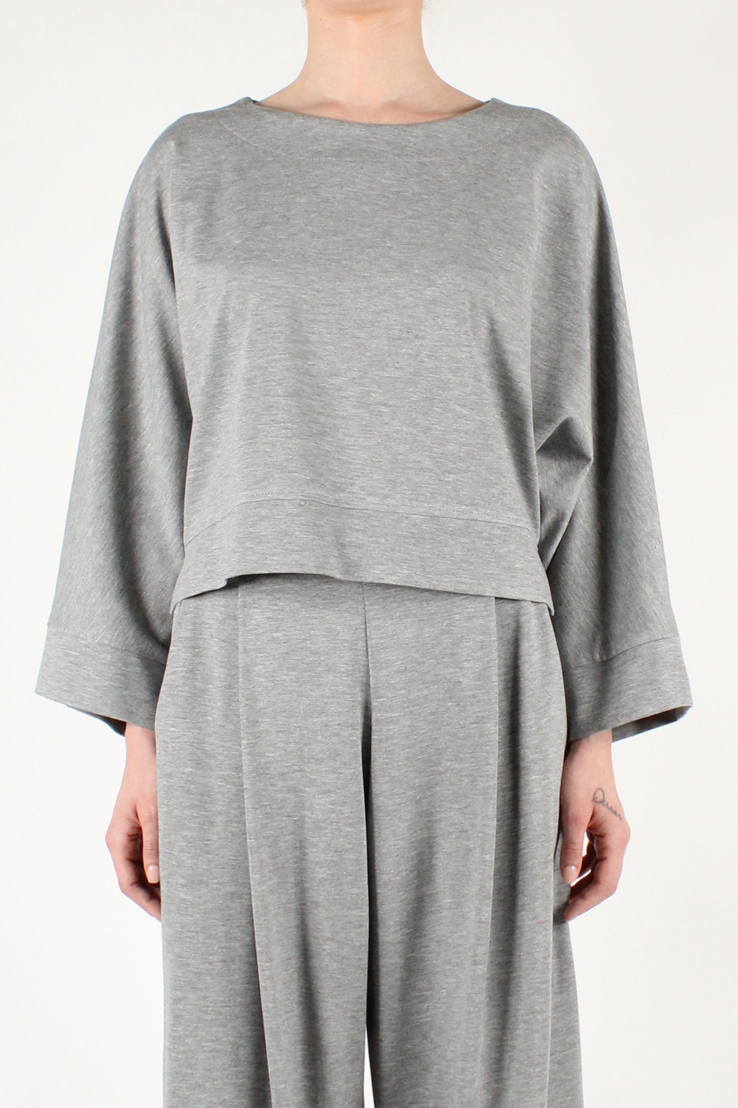 Asymmetric Over Sweatshirt With Long Sleeves Boat Neckline In Milano Stitch