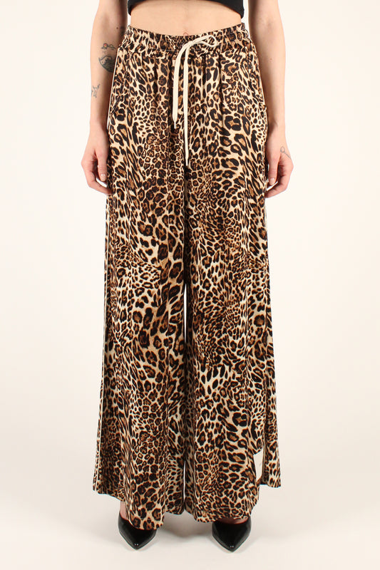 Palazzo trousers in animal print viscose