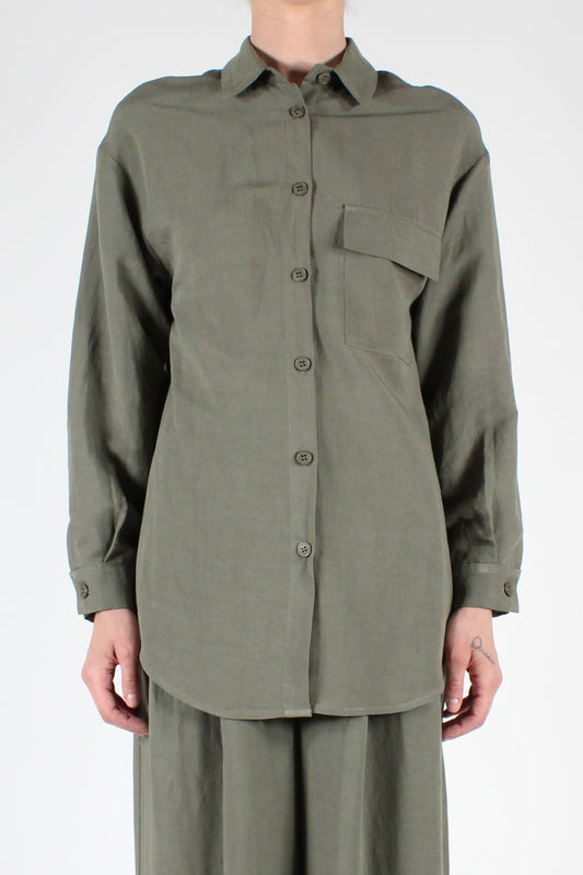 Solid Color Drop Shoulder Shirt in Linen and Viscose Blend