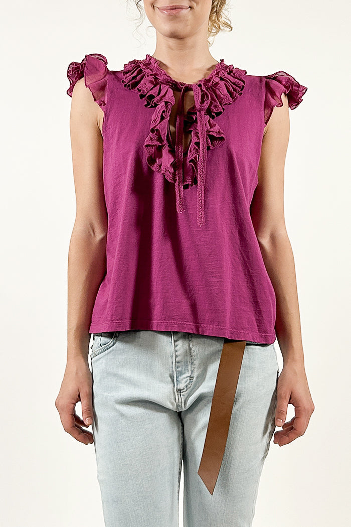 Jersey top with ruffles