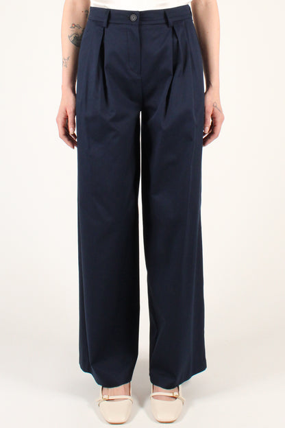 Solid Color Cotton Trousers with Pleats