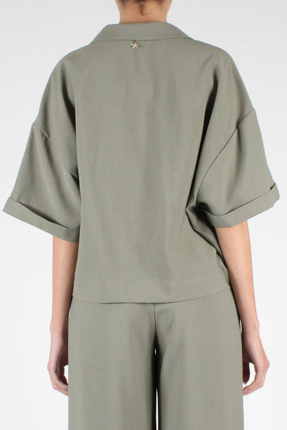 Loose Crop Shirt in Solid Color Viscose