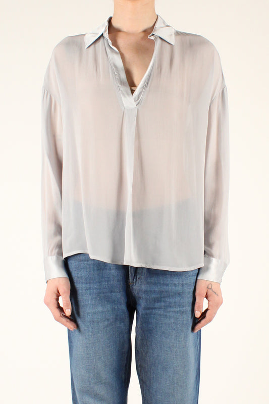 Gauze-effect V-neck viscose blouse