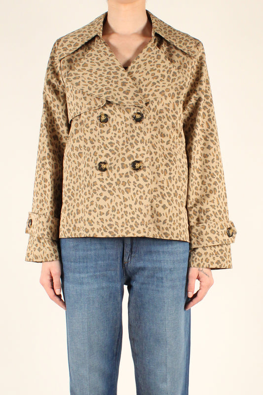 Double-breasted four-button animal print jacket