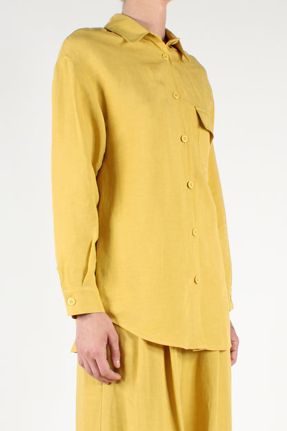 Solid Color Drop Shoulder Shirt in Linen and Viscose Blend