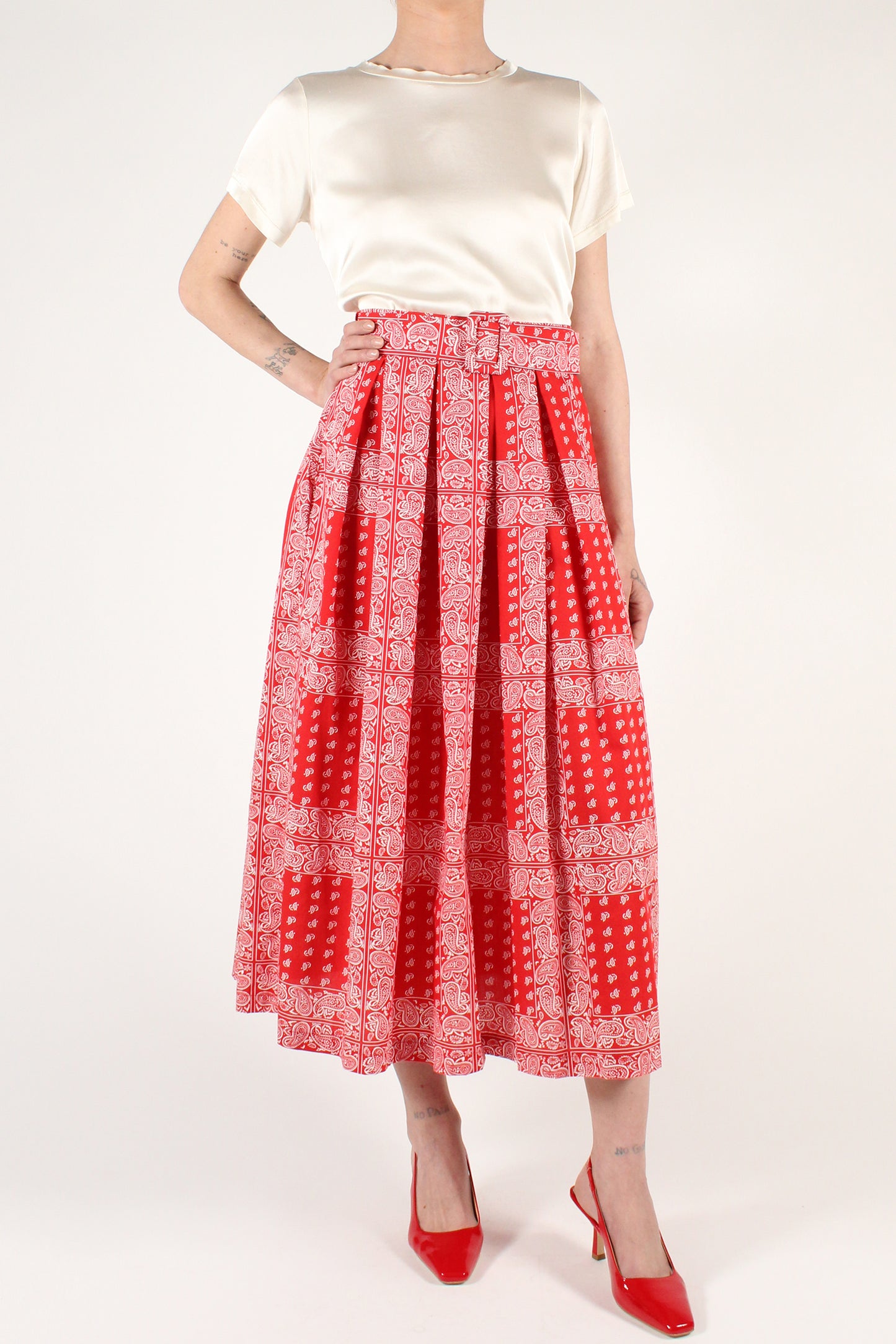 Full Skirt with Bandana Print Pleats