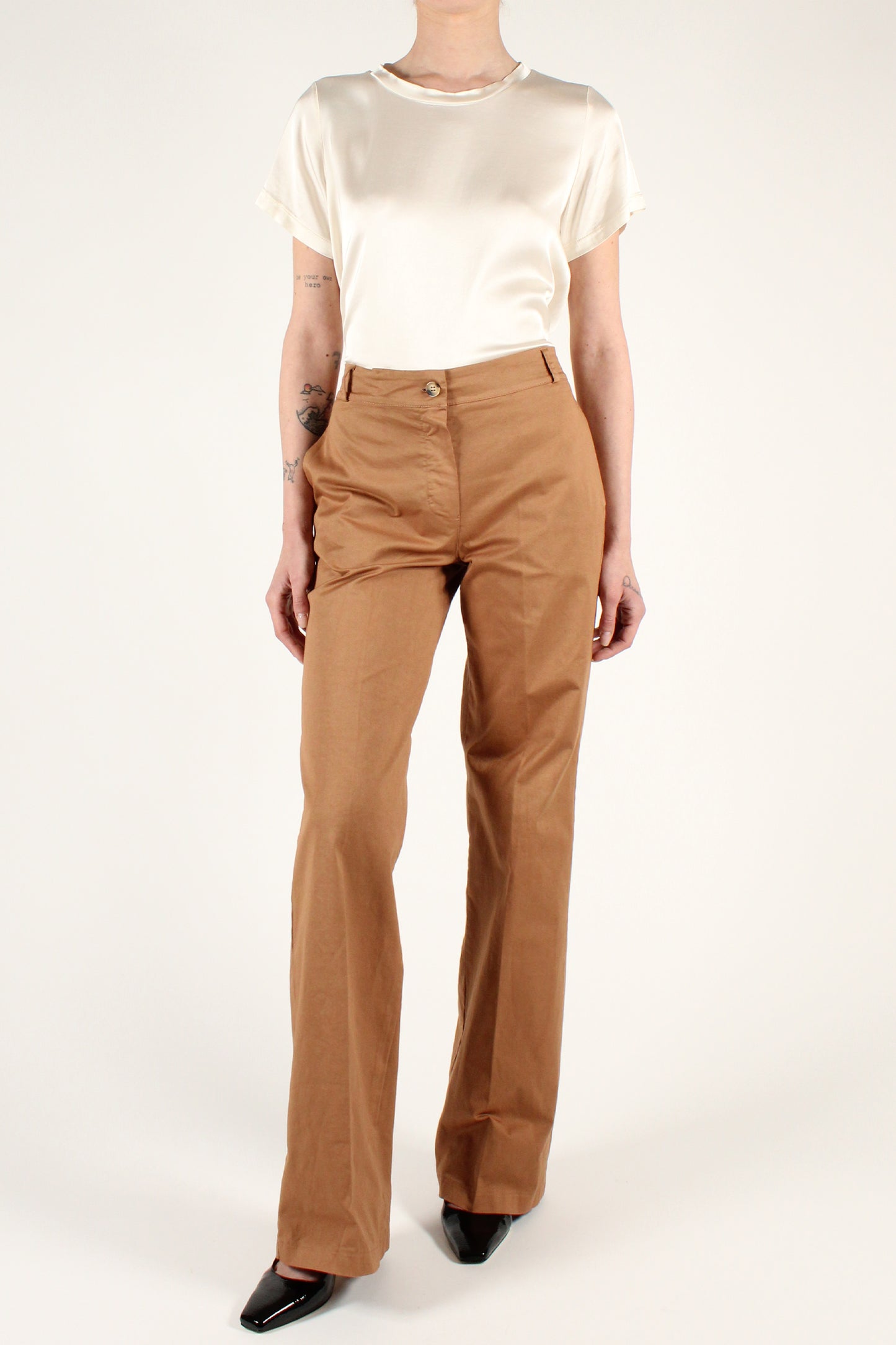 Straight Leg Trousers in Cotton Gabardine