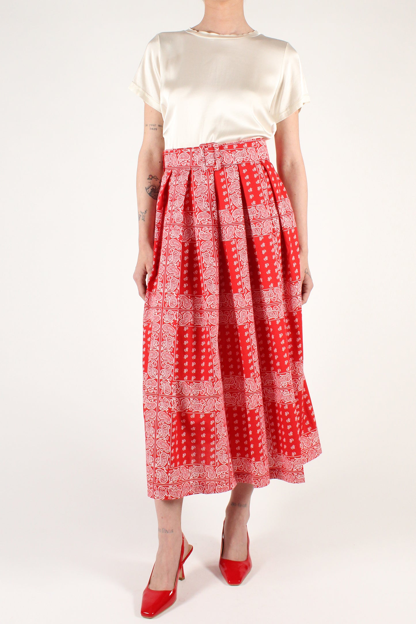 Full Skirt with Bandana Print Pleats