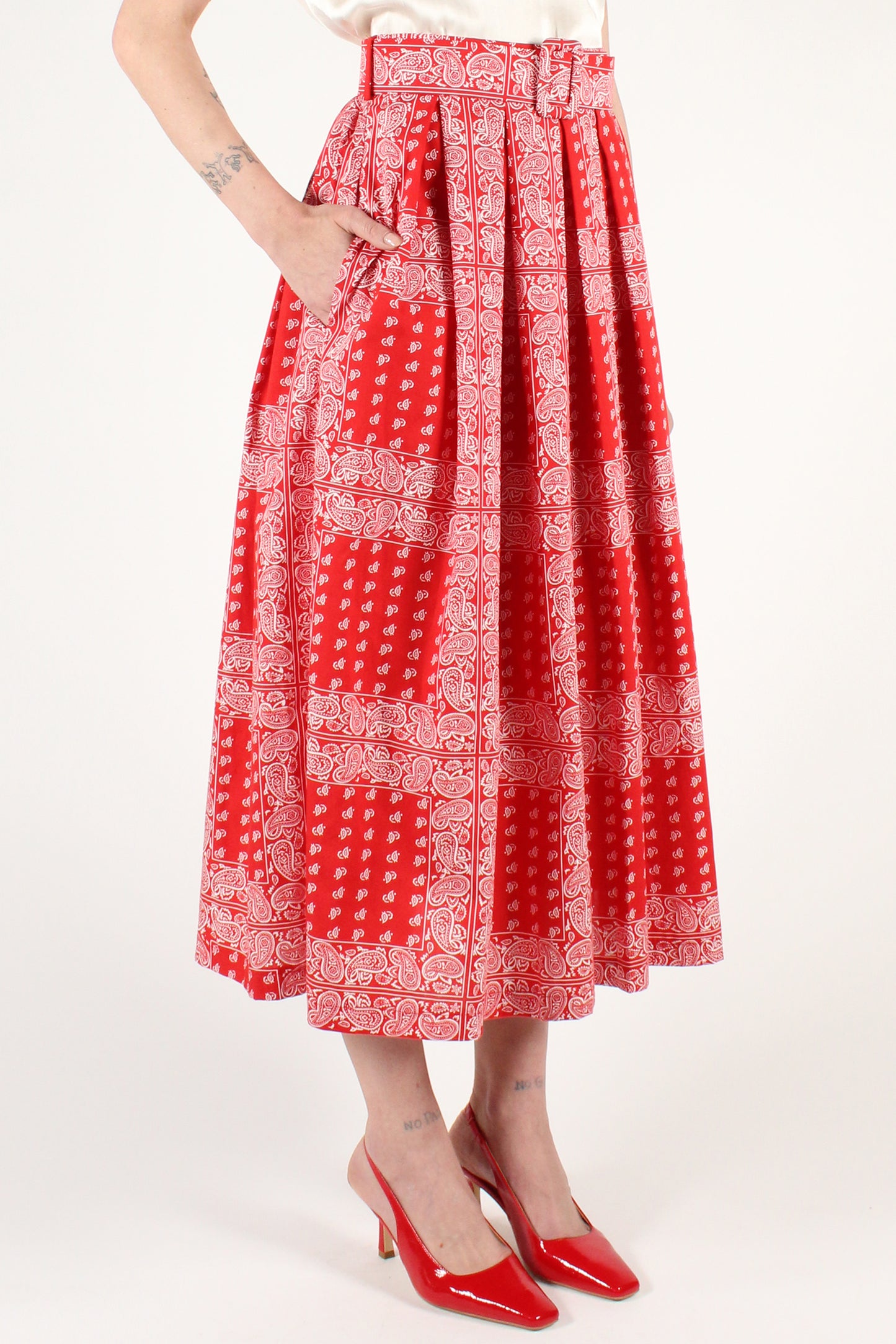 Full Skirt with Bandana Print Pleats