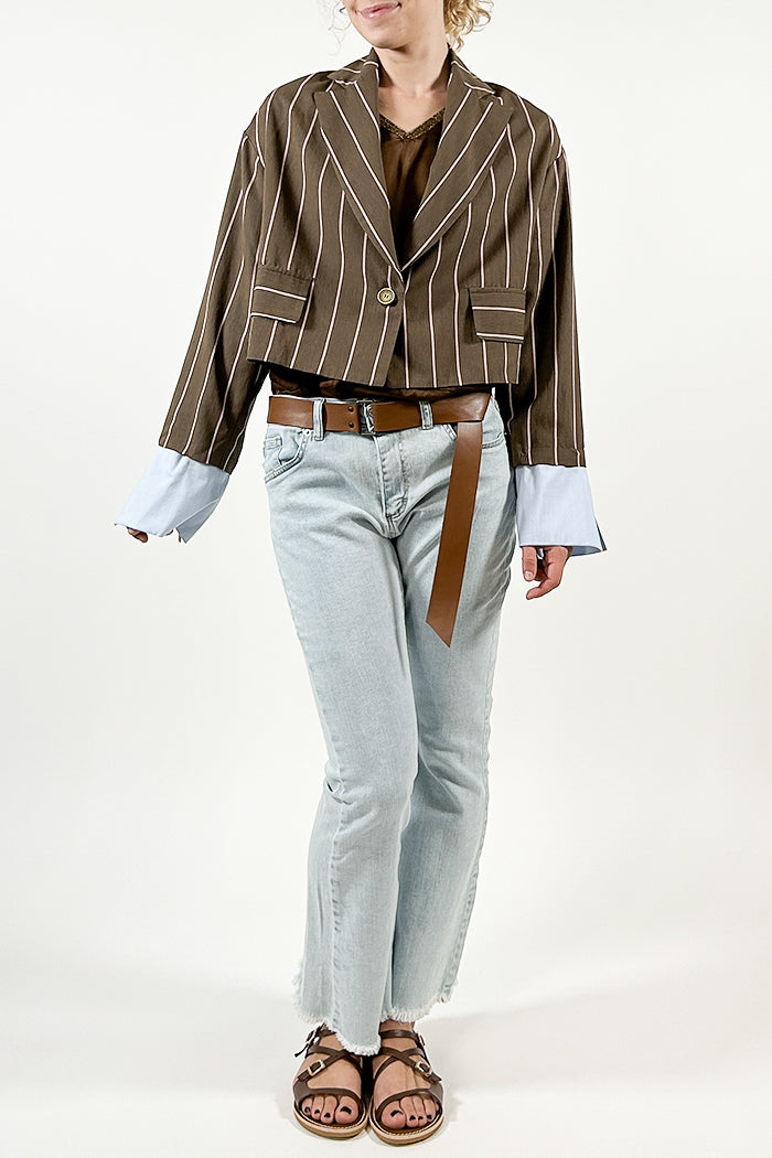 Pinstripe Blazer with Shirt Cuffs