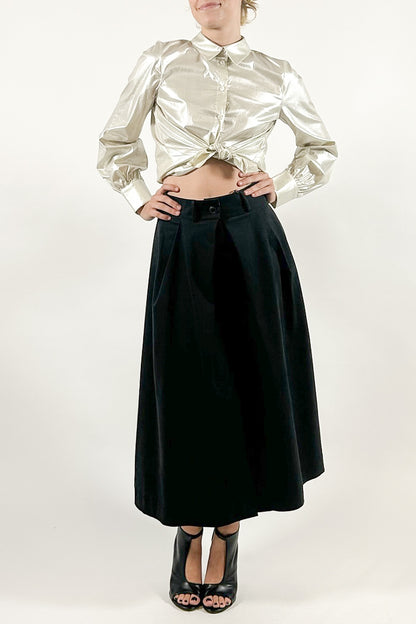 Solid Color Midi Skirt with Pleats
