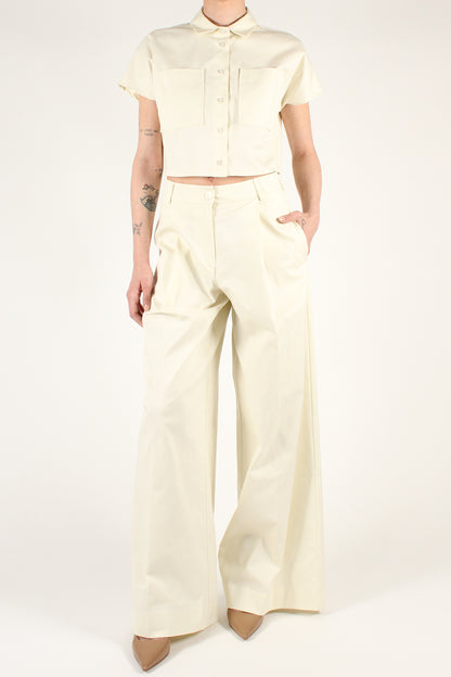 Palazzo Trousers with Pleats in Cotton