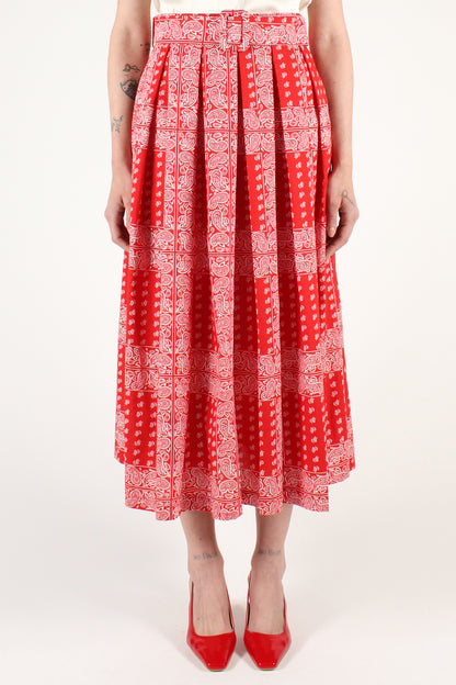 Full Skirt with Bandana Print Pleats