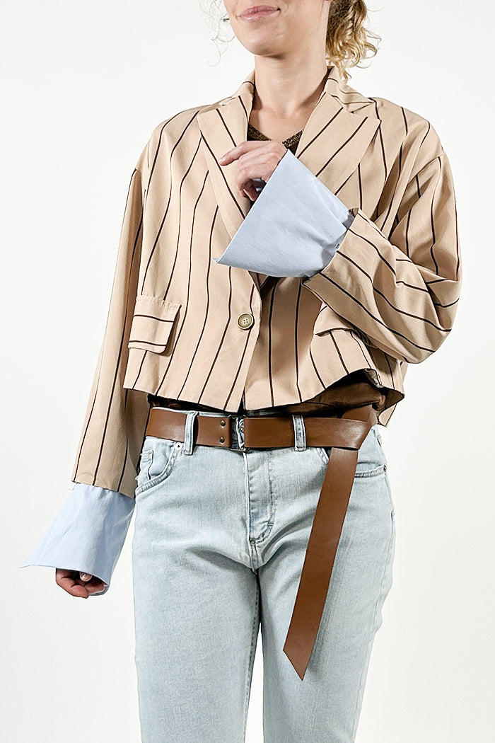 Pinstripe Blazer with Shirt Cuffs