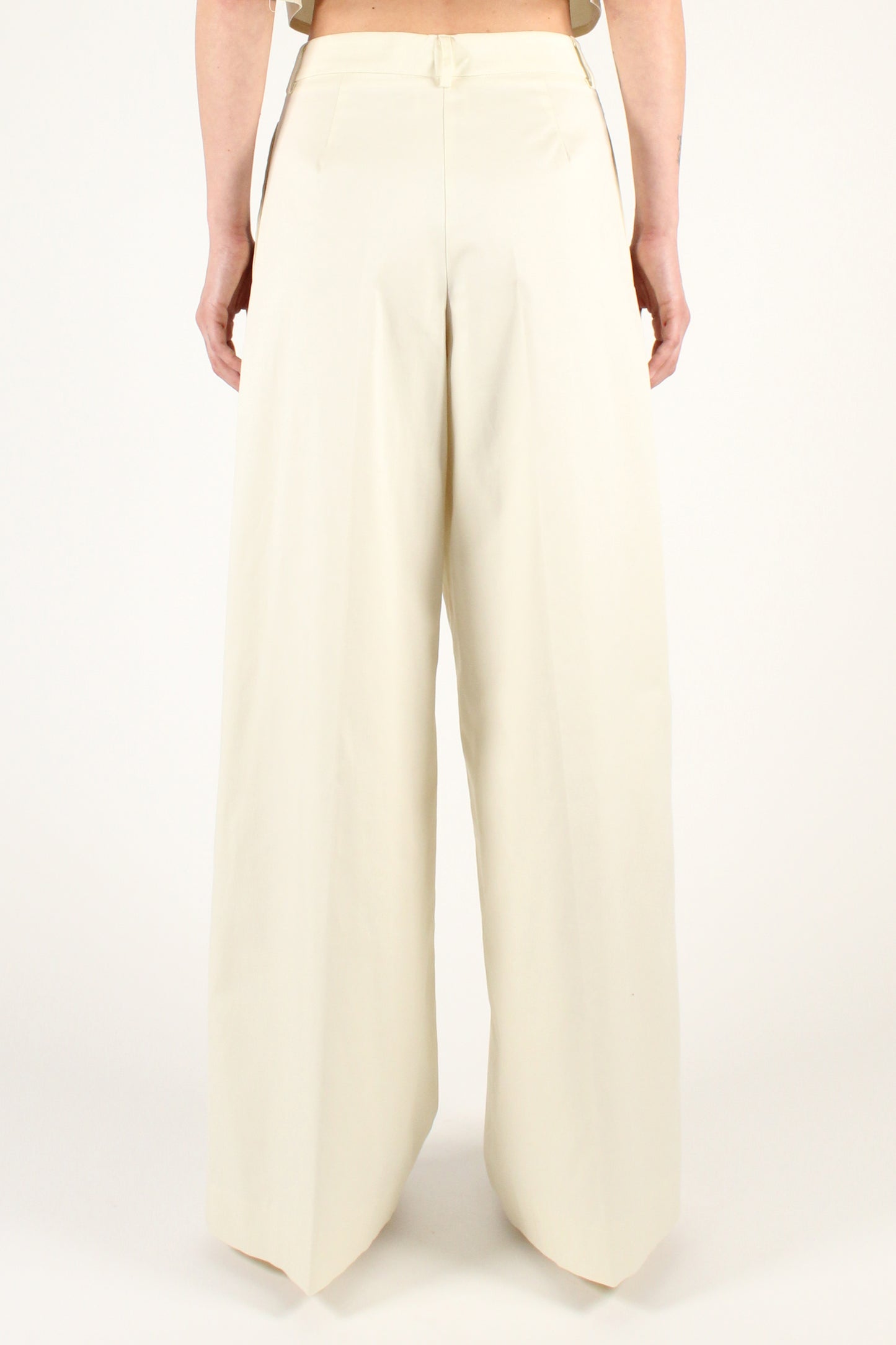 Pantaloni Palazzo con Pinces in Cotone