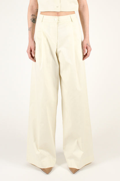 Pantaloni Palazzo con Pinces in Cotone